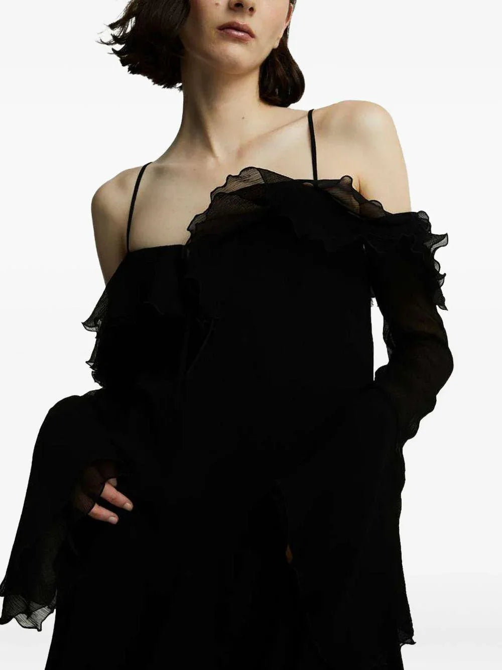 Abito nero in crepè georgette semitraspatente - Preludio Moda