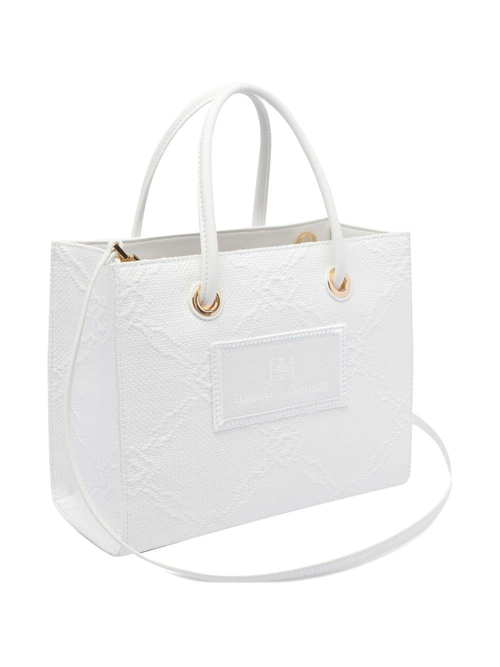 Tote piccola in rafia jacquard avorio