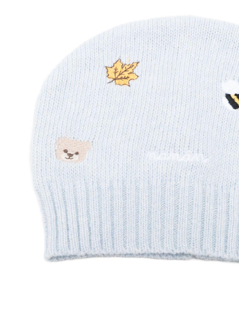 Berretto azzurro con ricamo orso e ape I25014PC AZZURRO NANAN KIDS