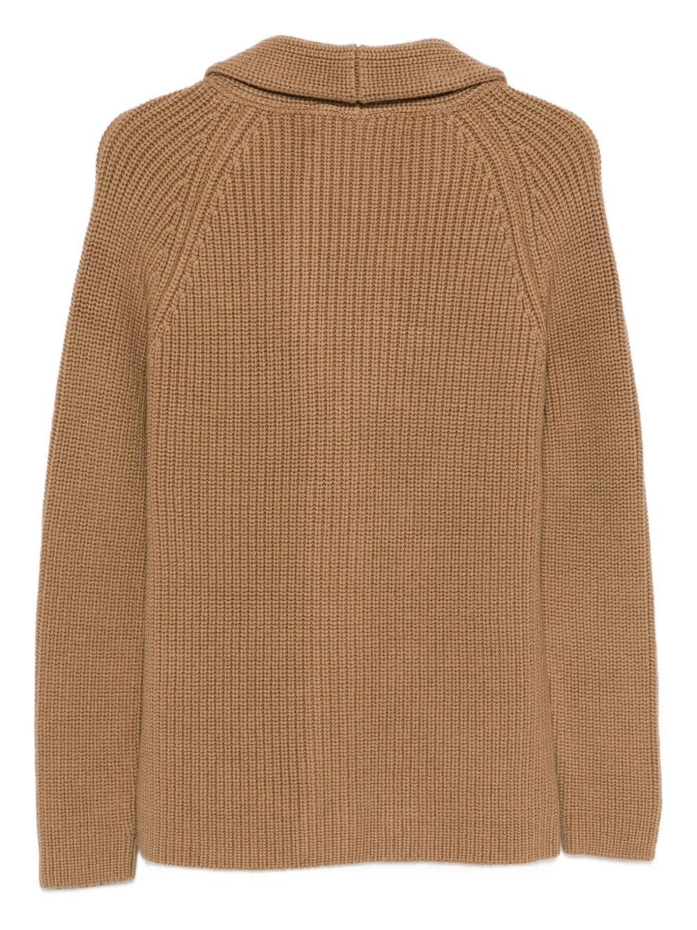 Cardigan cognac con scollo a scialle - Preludio Moda