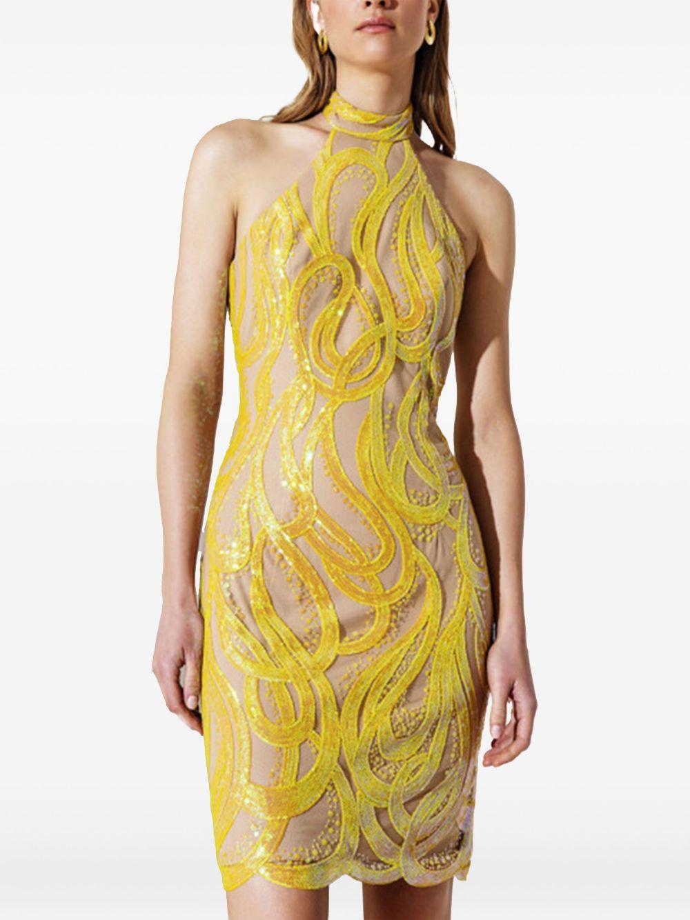 Abito semitrasparente con gonnellone giallo A4246 YELLOW ALLURE