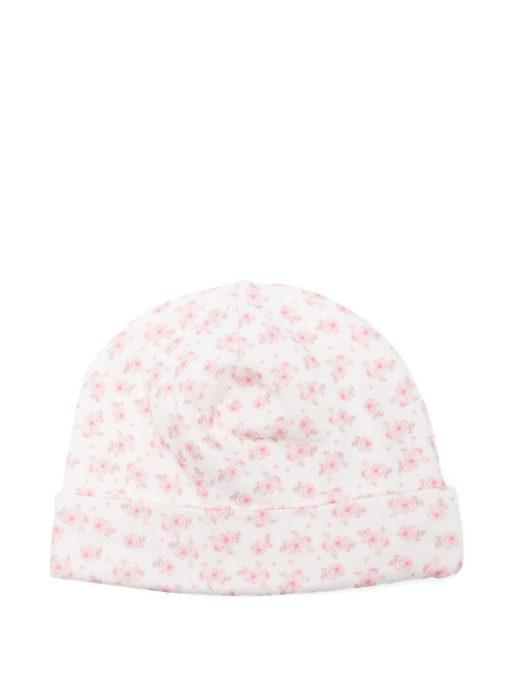 Berretto panna e rosa in cotone con stampa rose 35F002NP6000 0191 MONNALISA KIDS