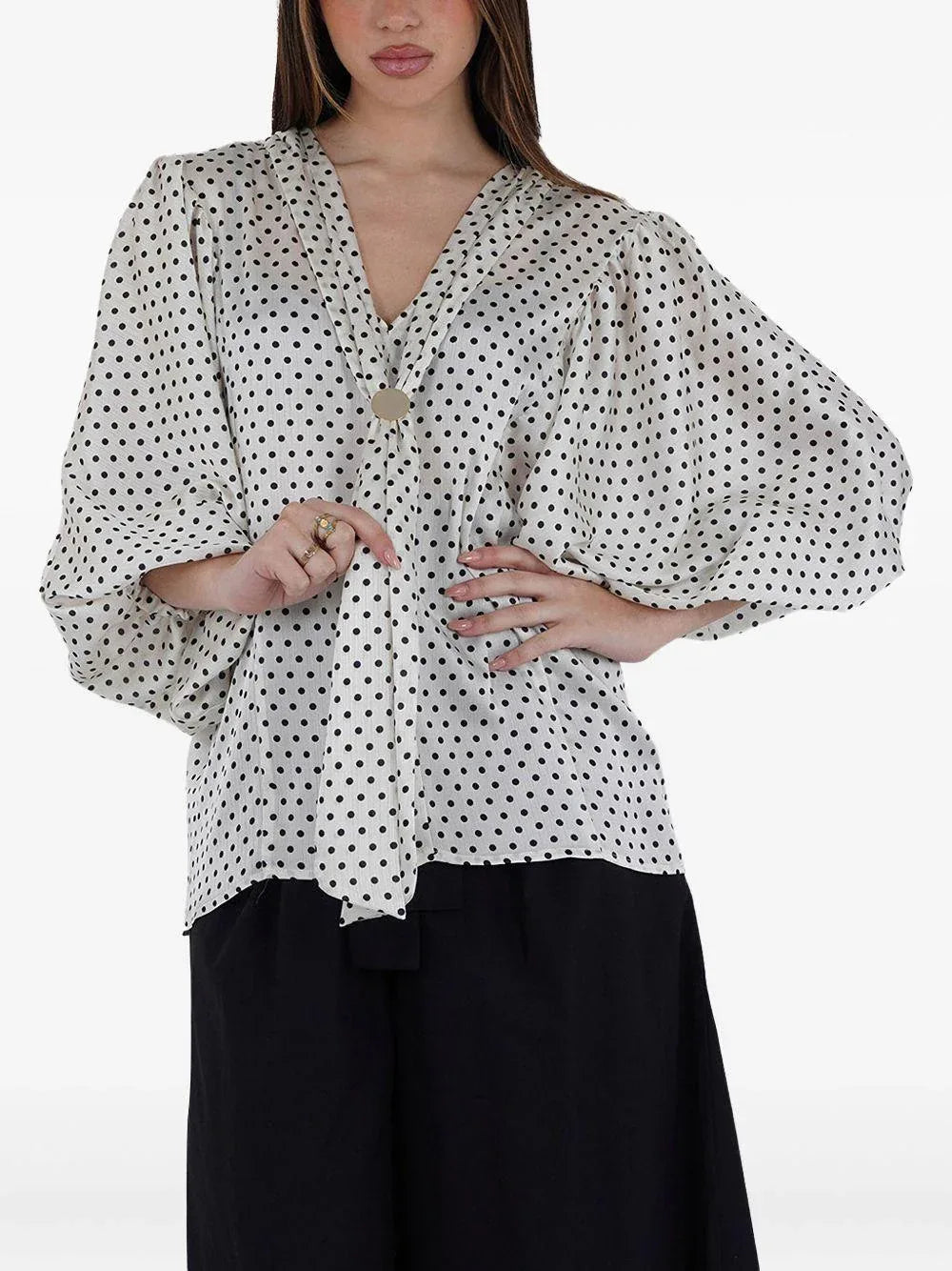 Blusa panna con fantasia pois all-over - Preludio Moda