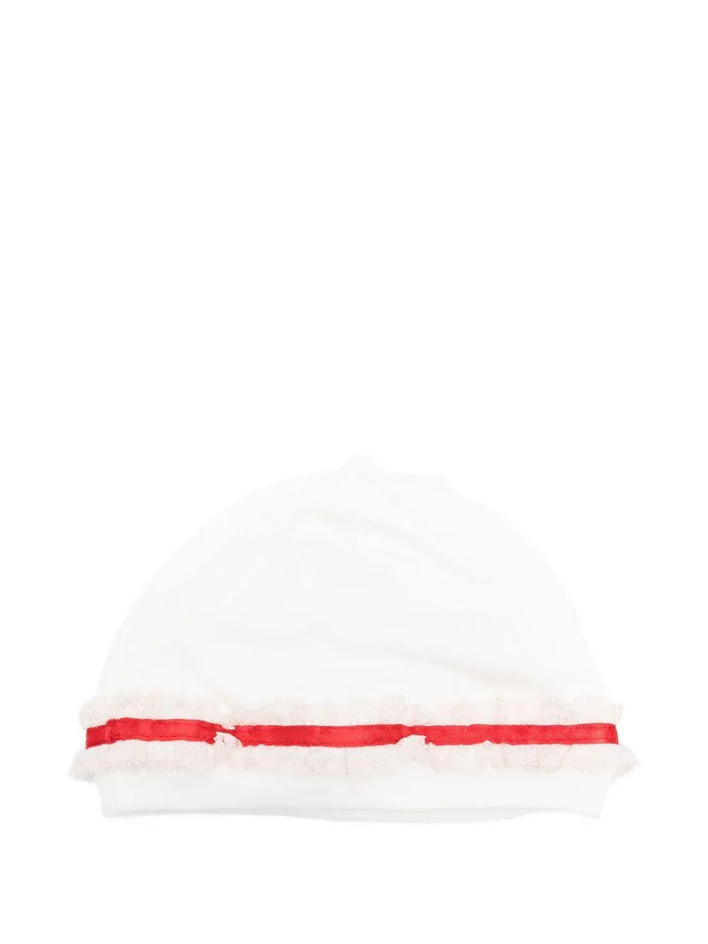 Berretto Bianco e Rosso con Nastro in Pizzo - Preludio Moda