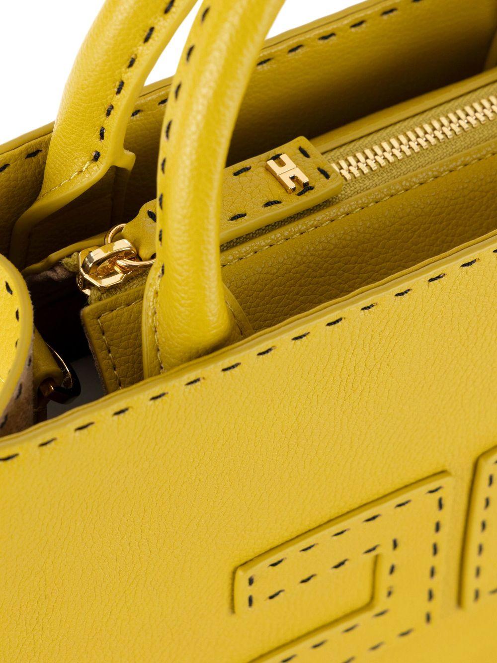 Borsa tote piccola con impunture a contrasto curry