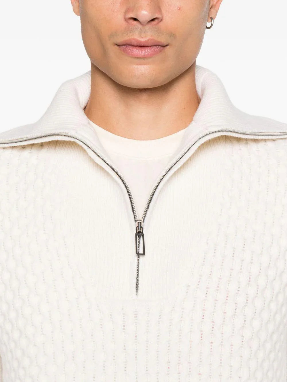 Maglione panna a intreccio con collo alto - Preludio Moda