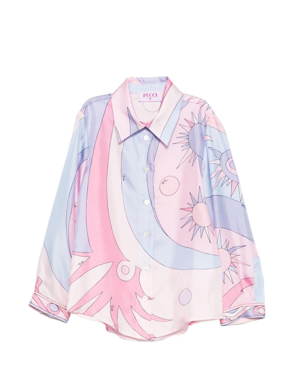 Camicia in seta con stampa grafica PY5B20S0238 508LI EMILIO PUCCI KIDS