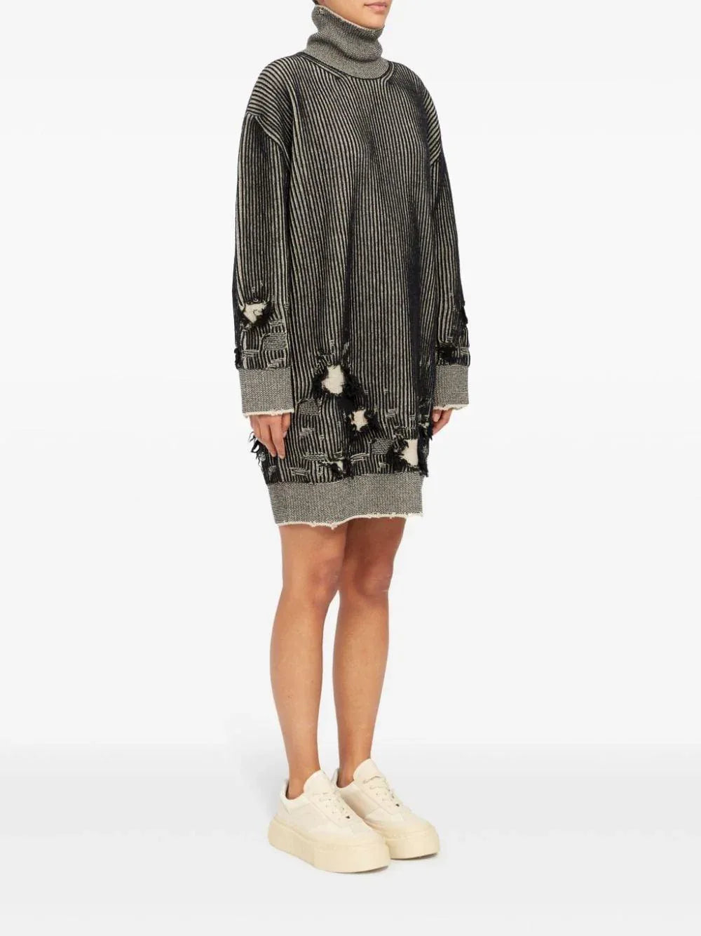 Abito a coste dettagli con strappi lana - Preludio Moda