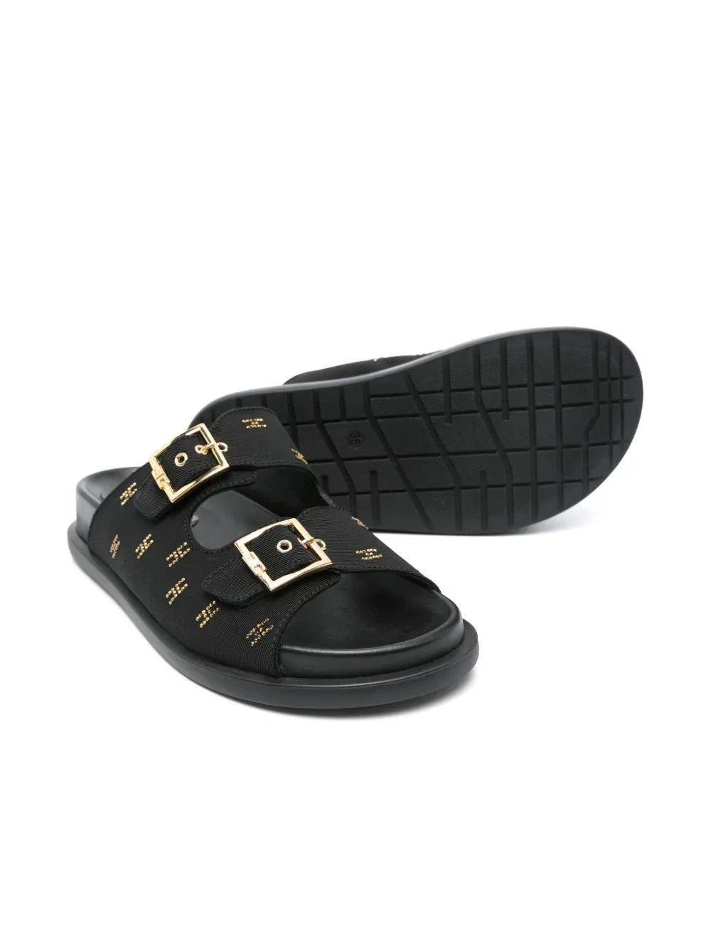 Sandalo nero mini logo all-over con strass - Preludio Moda