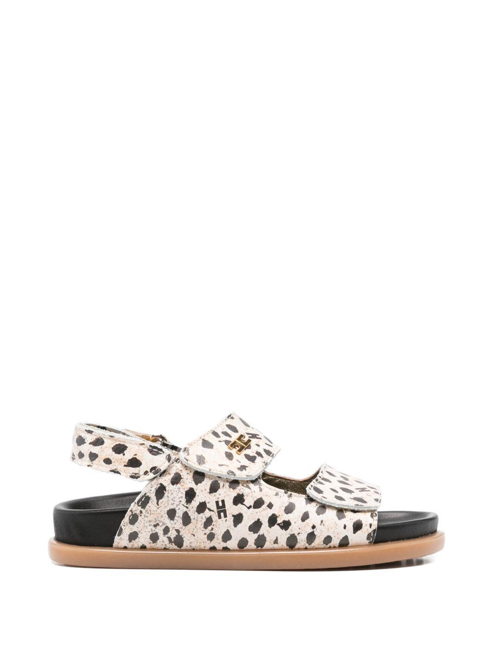 Sandali in pelle con stampa animalier e chiusura a strappo F1A2E05551926X253 BEIGENERO ELISABETTA FRANCHI KIDS