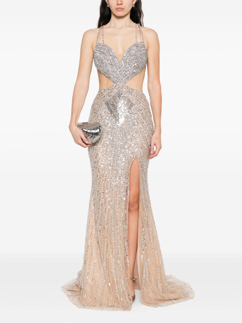 Abito Lungo Beige con Cut-Out, Paillettes e Spacco Laterale AZ1 SAS HOLLAND & HOLLAND