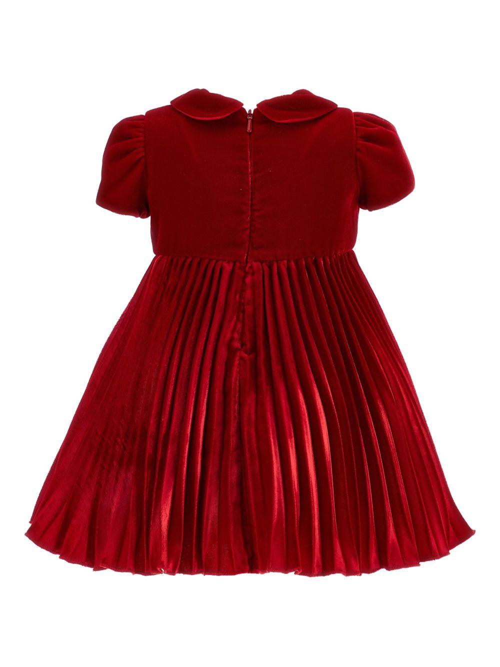 Abito rubino plissettato con rose applicate 73F9026803 0043 MONNALISA KIDS