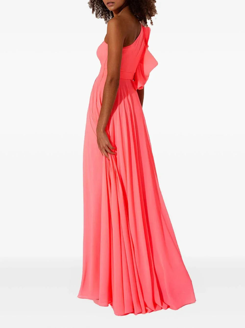 Abito rosa brillante monospalla con ruches - Preludio Moda