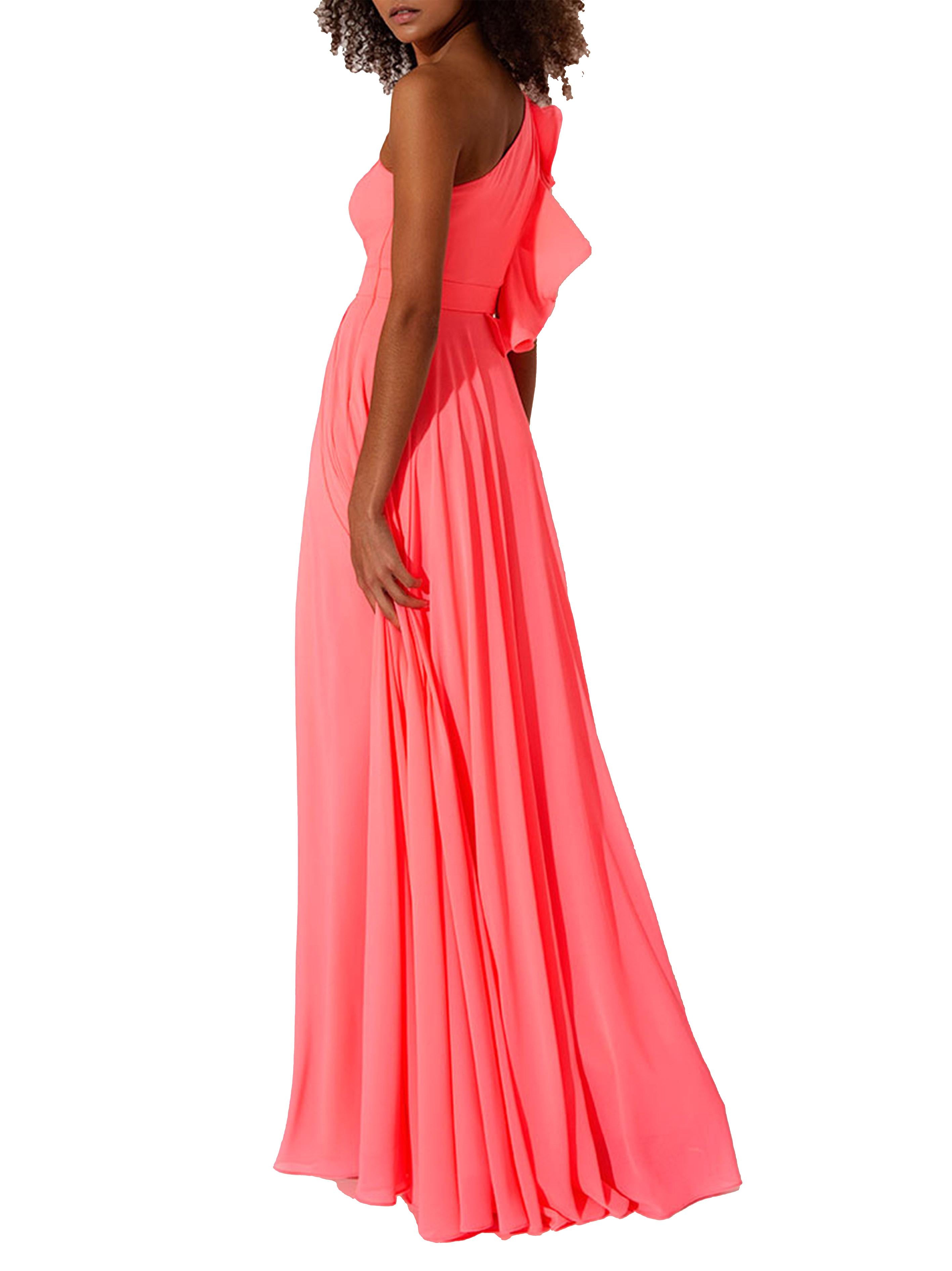 Abito rosa brillante monospalla con ruches A4238 BRIGHTPINK ALLURE