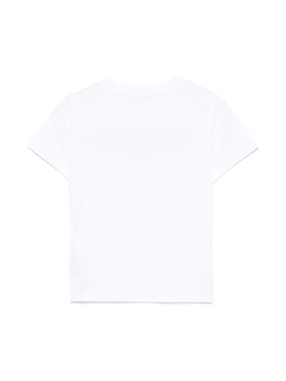 T-shirt bianca logo ricamato e bottoni oro su spalle - Preludio Moda