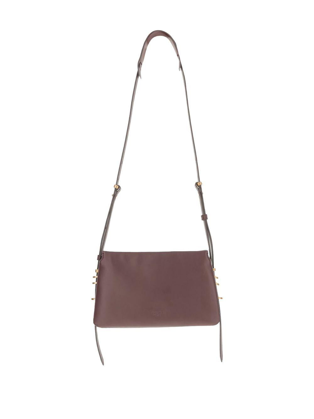 Borsa a tracolla rosso mogano in pelle con decorazione Love Birds 105883A0QO LA7Q PINKO