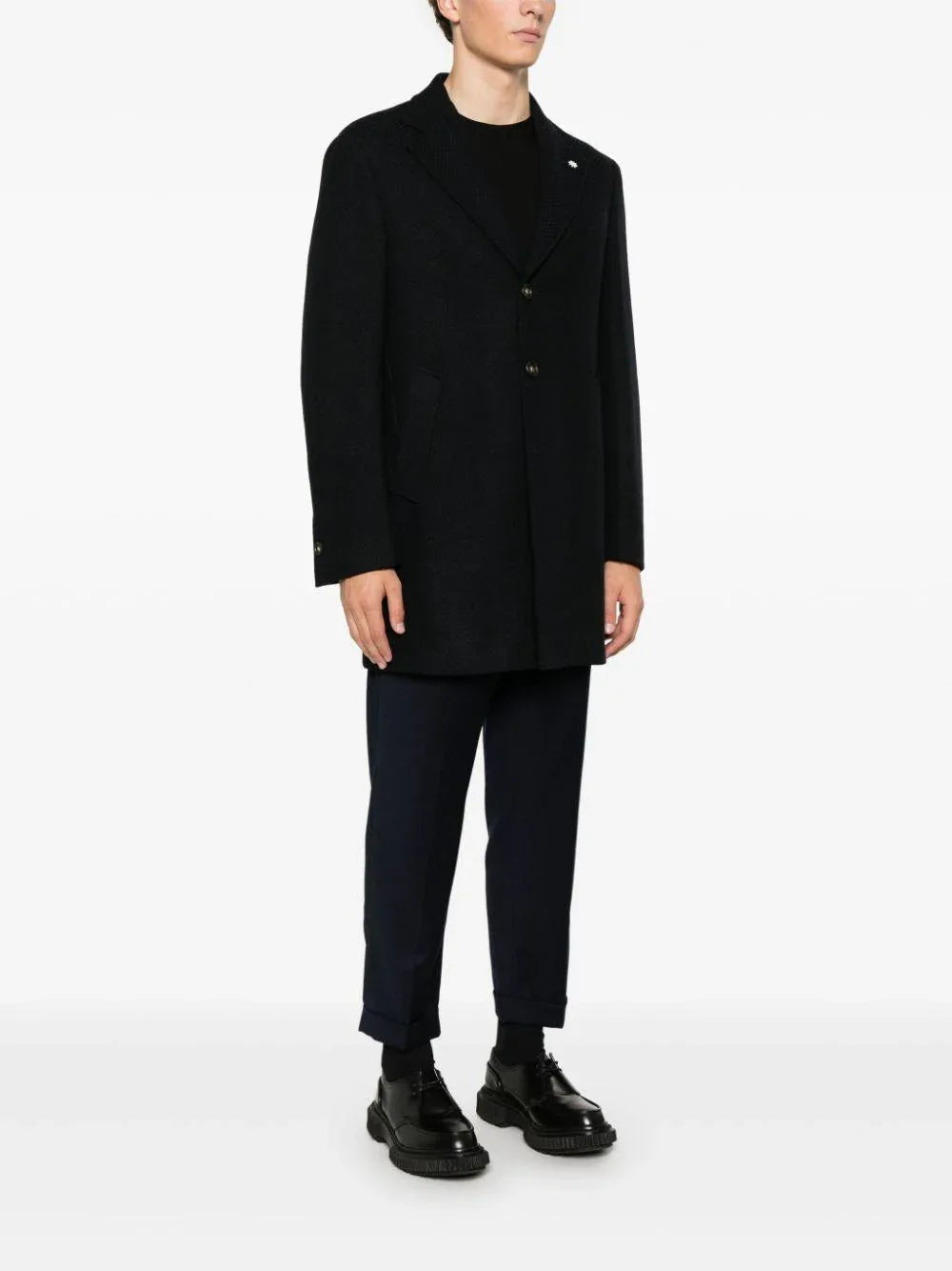 Cappotto monopetto con fantasia geometrica blu - Preludio Moda