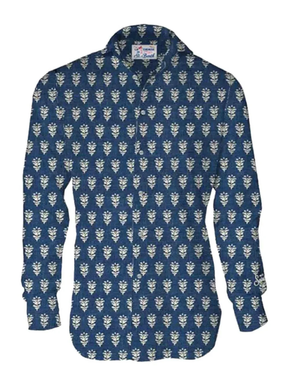 Camicia Pamplona blu con fantasia all-over - Preludio Moda