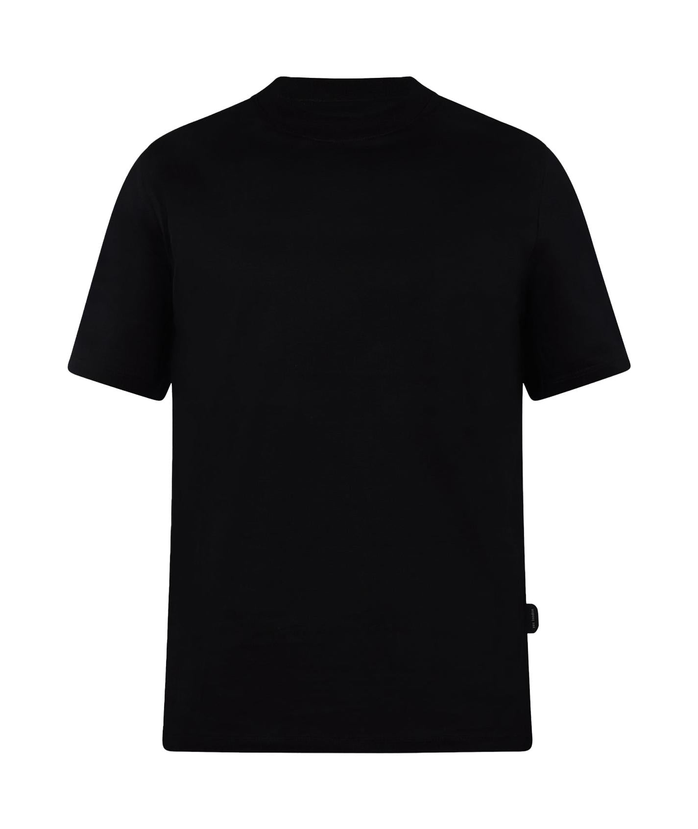 T-shirt nera basic mini etichetta laterale XM4132 NERO YES LONDON
