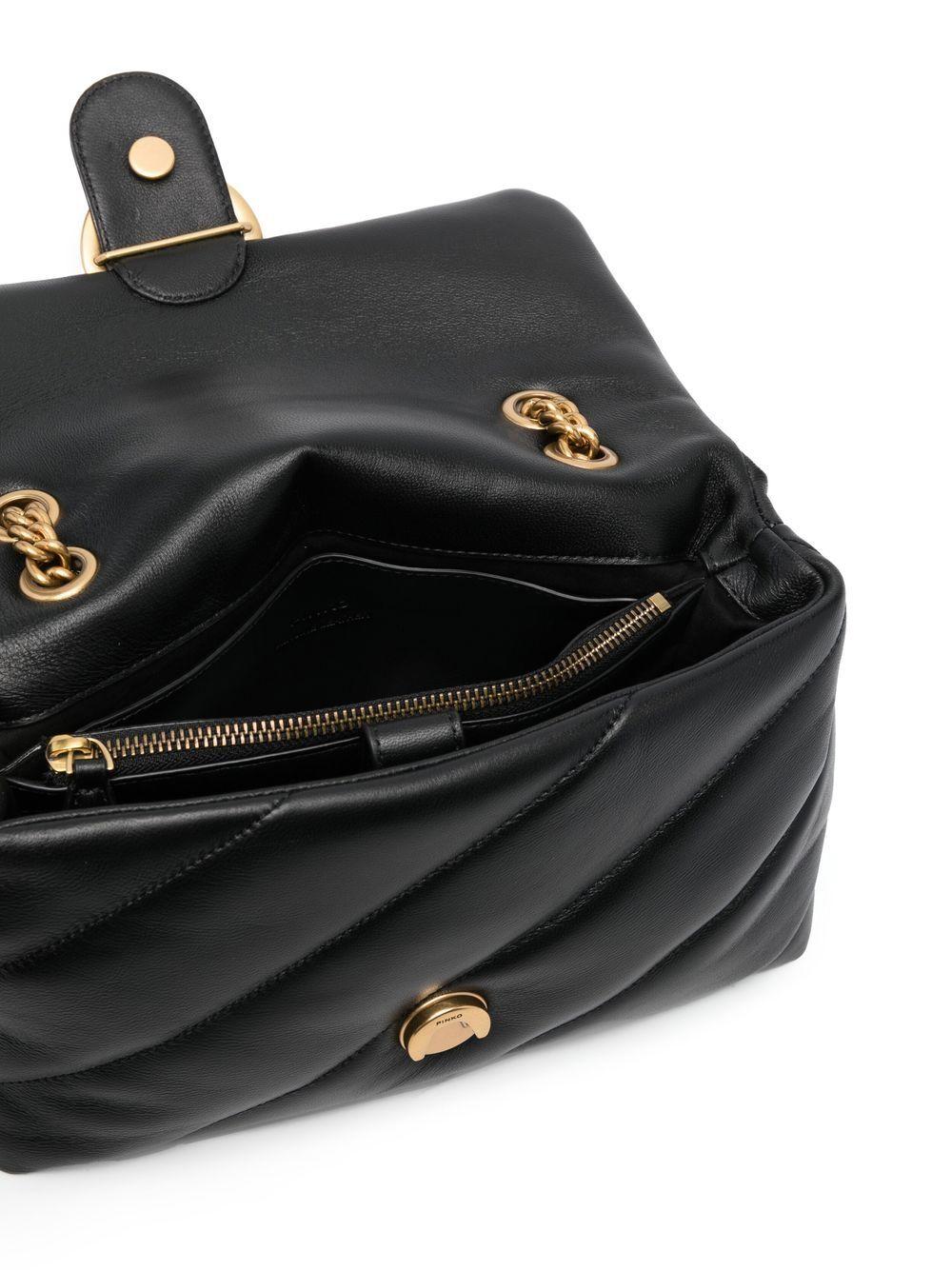 Borsa a Tracolla in Pelle Nera con Pattina Frontale 100038A0F2 Z99Q PINKO