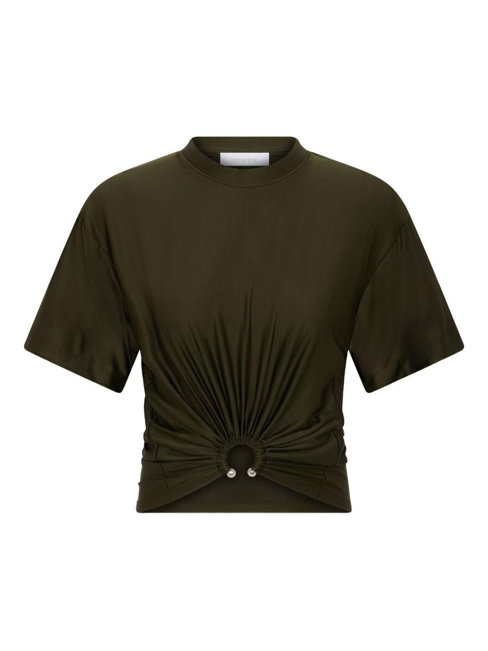 T-shirt crop kaki con dettaglio anello 25AJTO539VI0267 P319 RABANNE