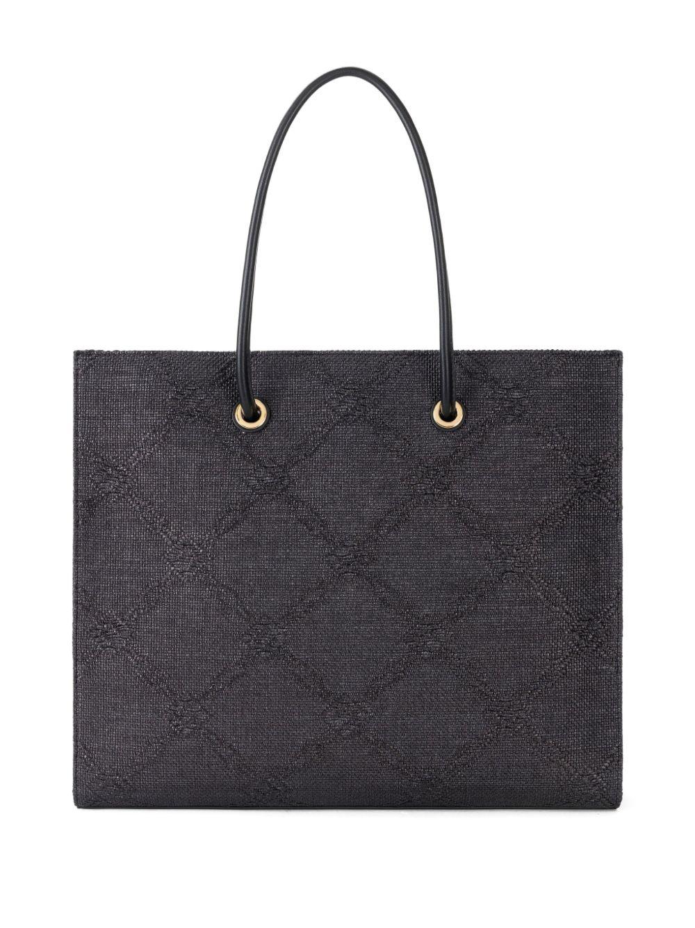 Borsa Tote grande in rafia jacquard nera