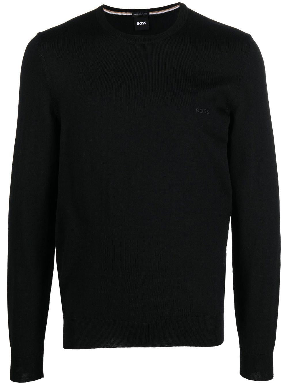 Maglione lana nera collo a giro 50476364 001 BOSS