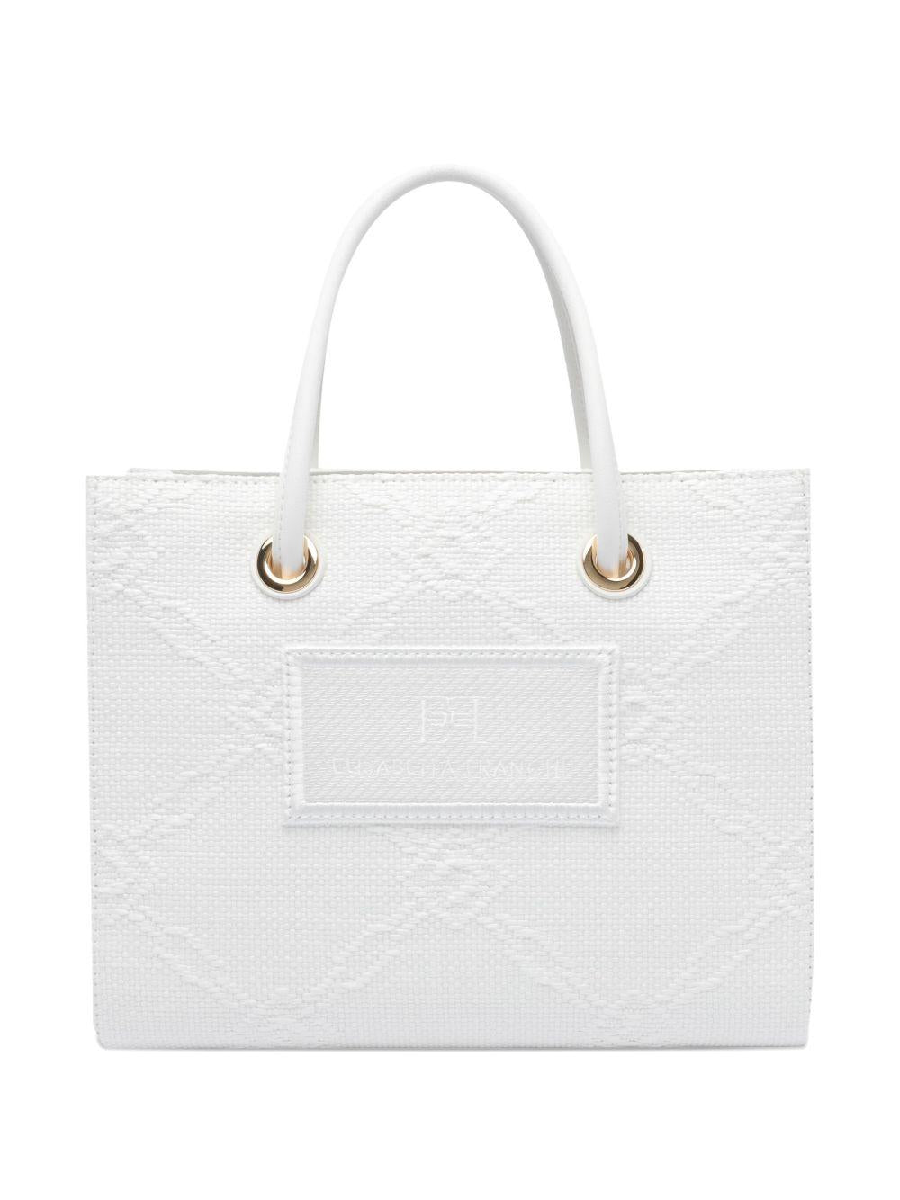 Tote piccola in rafia jacquard avorio