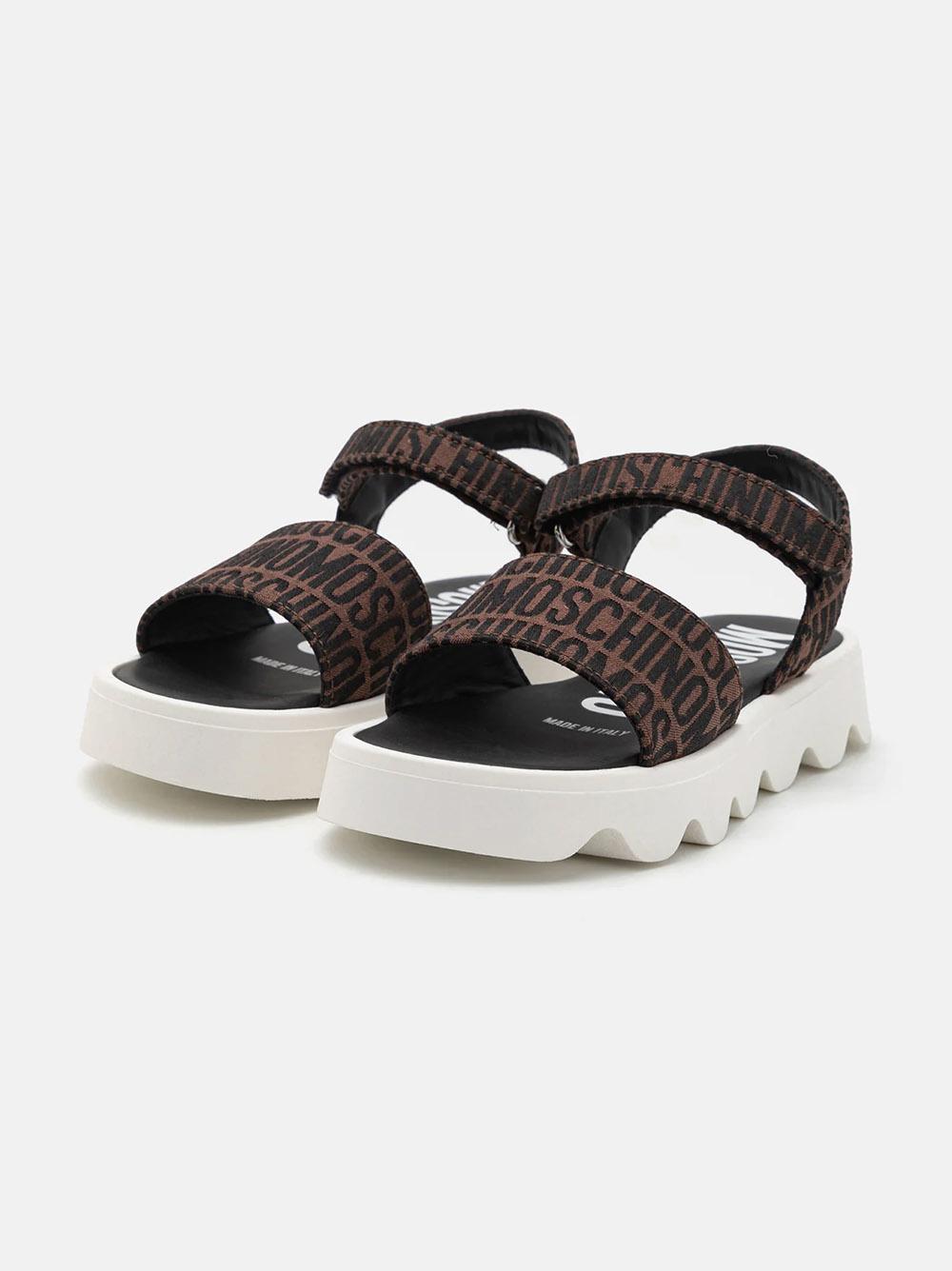 Sandalo marrone logo all-over 80530 01 MOSCHINO KIDS