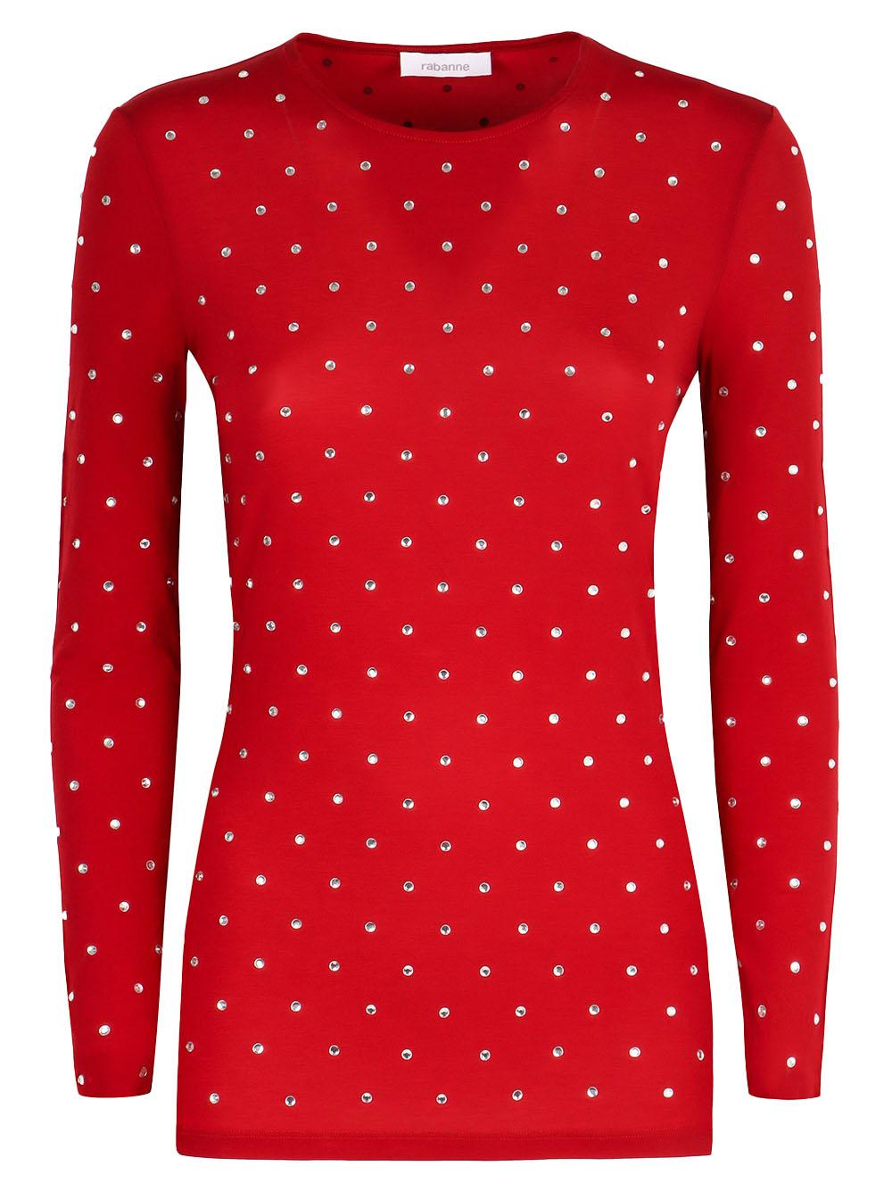 Maglia rossa strass all-over 24AJTO617CU0014 P644 RABANNE