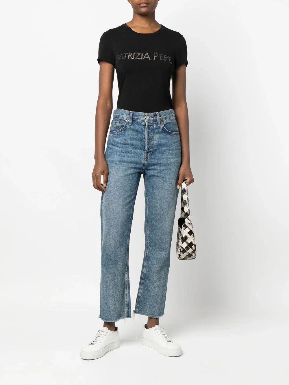 T-shirt nera logo strass - Preludio Moda