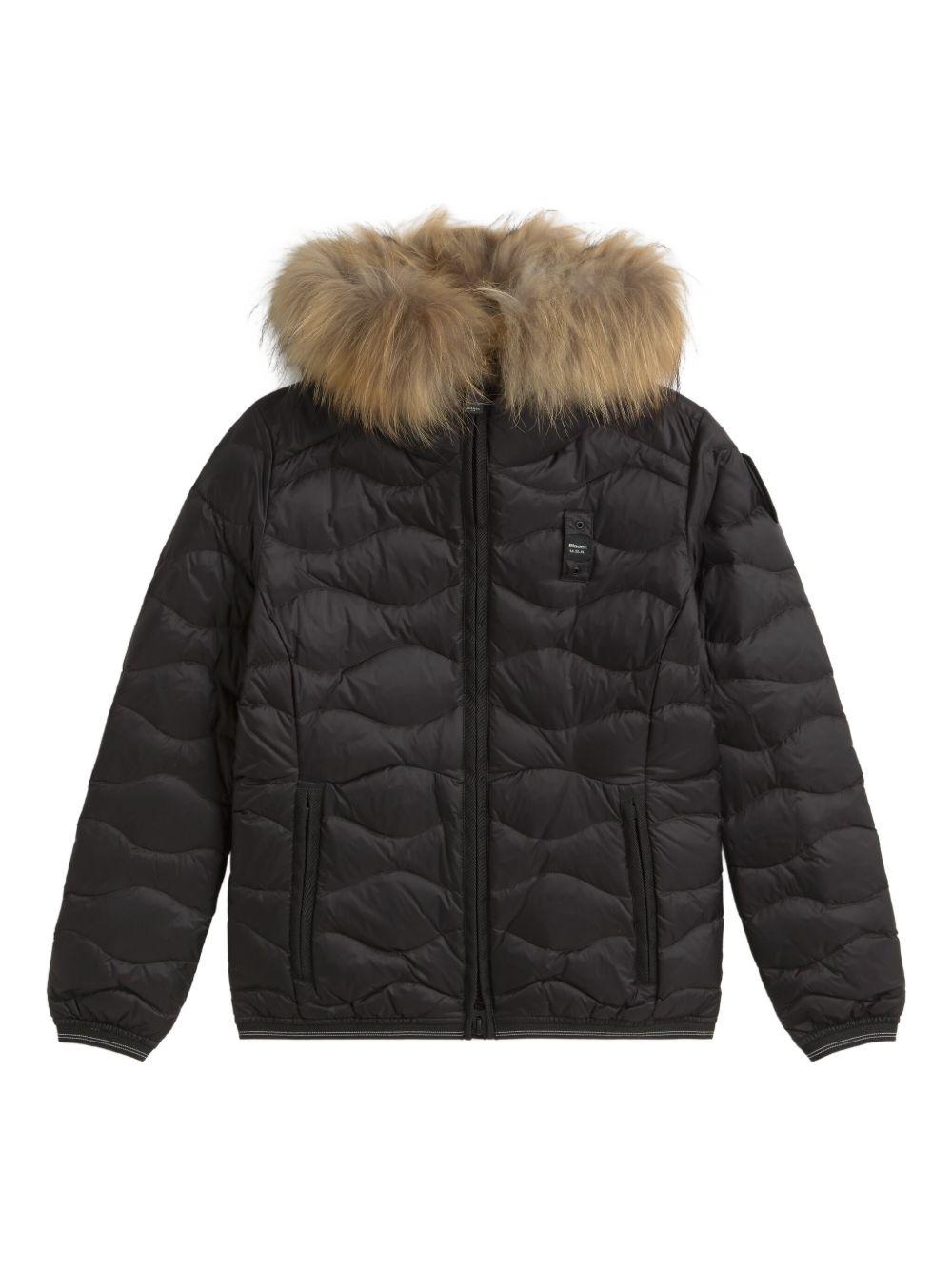 Piumino con cappuccio e bordo in pelliccia sintetica 25WBLDC03096006047 999EI BLAUER