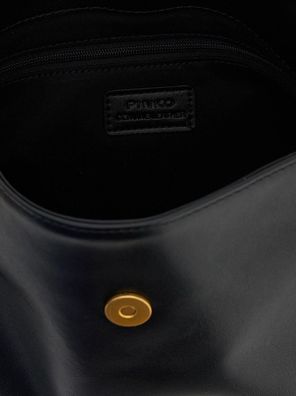 Borsa a spalla nera in pelle con anello inciso 105895A1ZX Z99Q PINKO