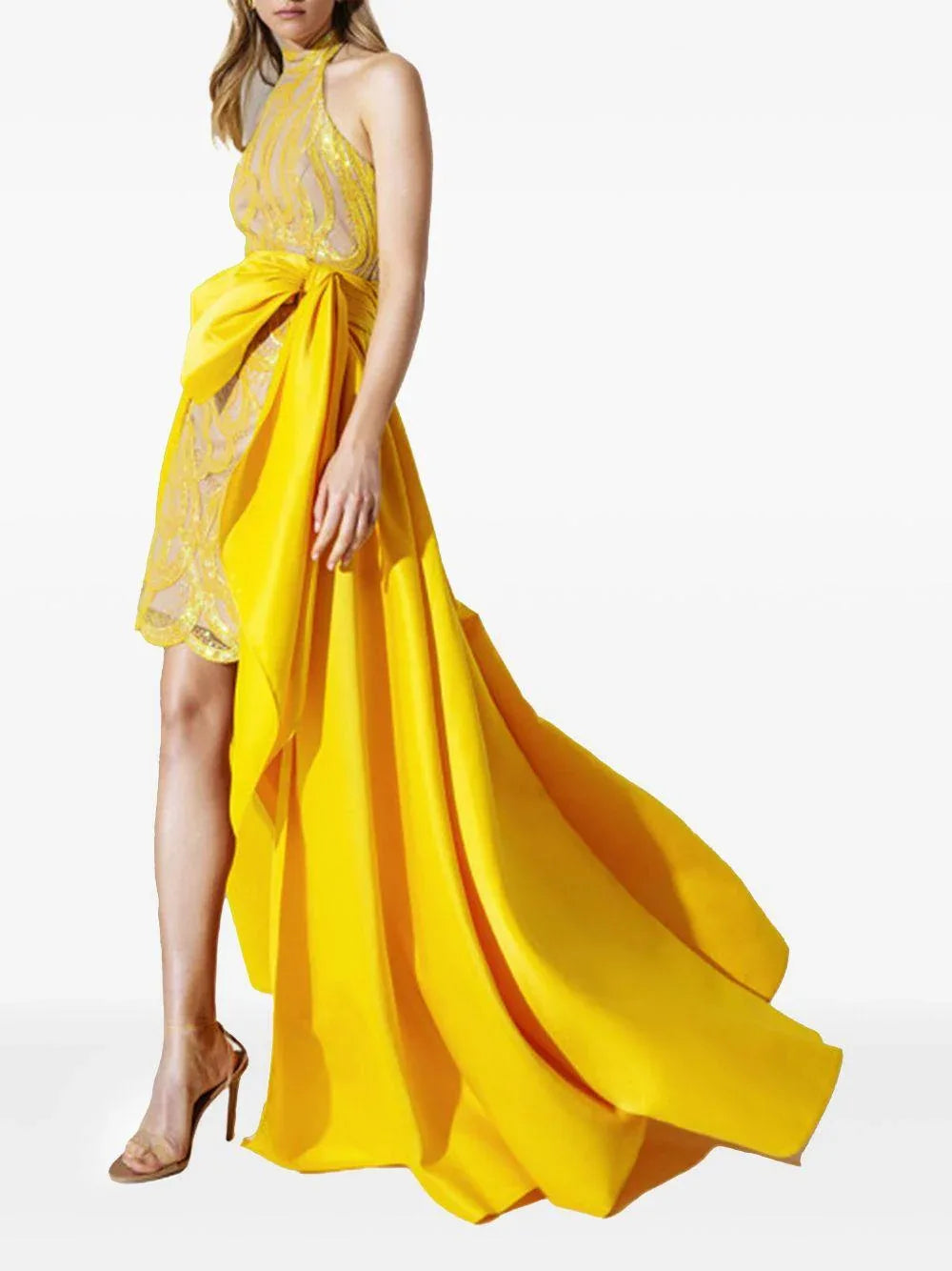 Abito semitrasparente con gonnellone giallo - Preludio Moda