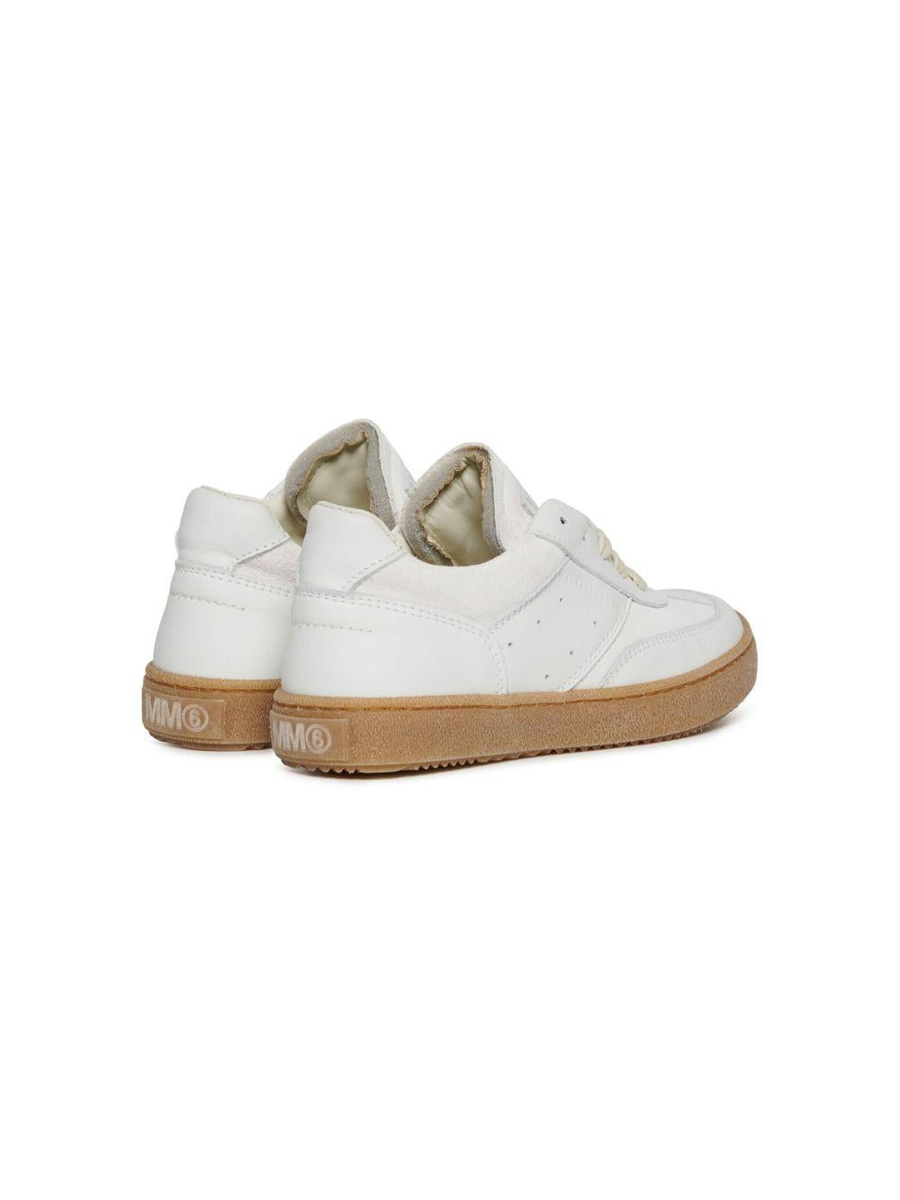 Sneakers crema a inserti linguetta logo numerico 79721 06 MM6 MAISON MARGIELA KIDS