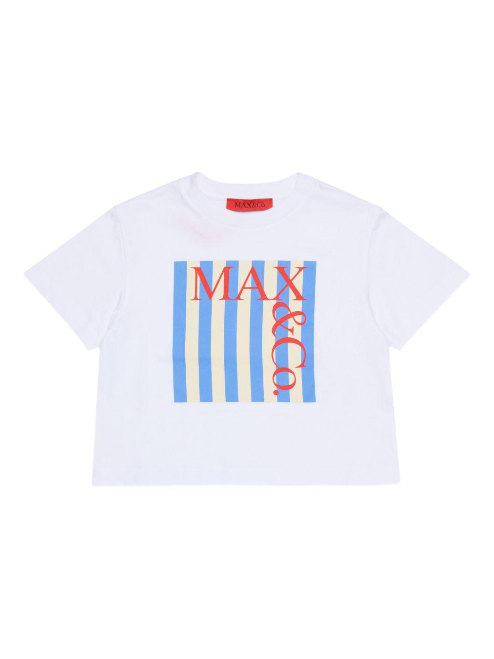 T-shirt in cotone con logo e pannello a righe MX0287MX057 MX100 MAX&CO. KIDS