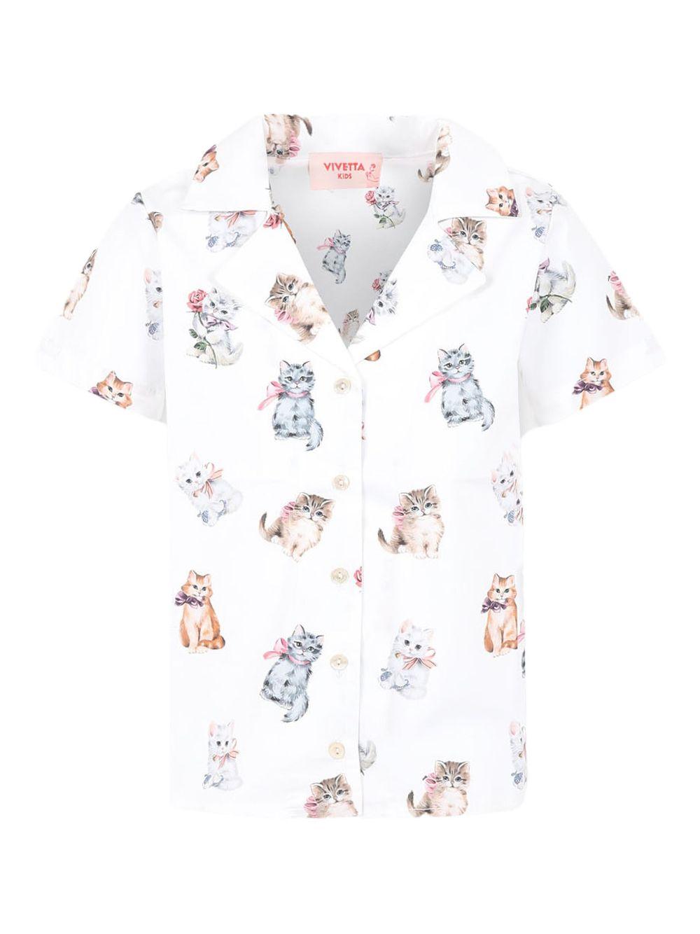 Camicia bianca con fantasia gatti all-over