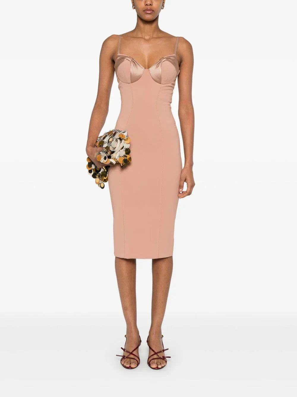 Abito in crêpe con fiocchi in raso nude - Preludio Moda