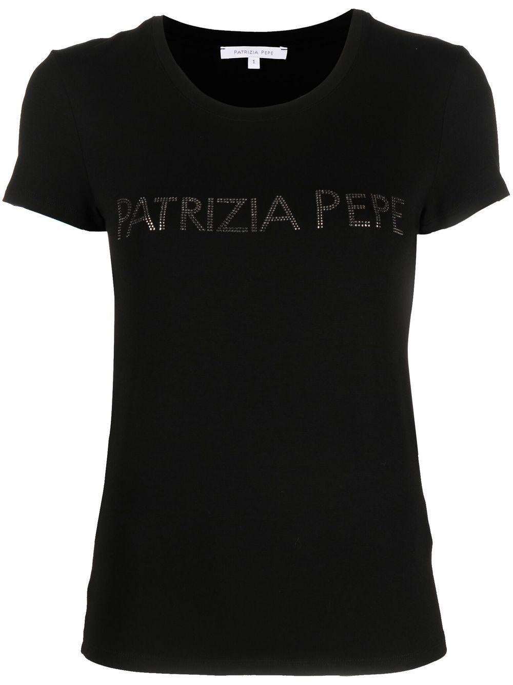 T-shirt nera logo strass