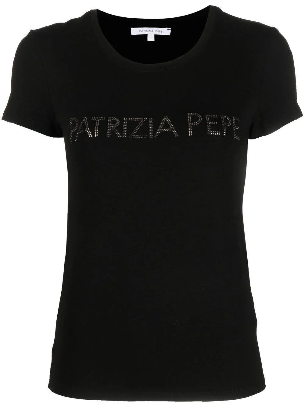 T-shirt nera logo strass - Preludio Moda