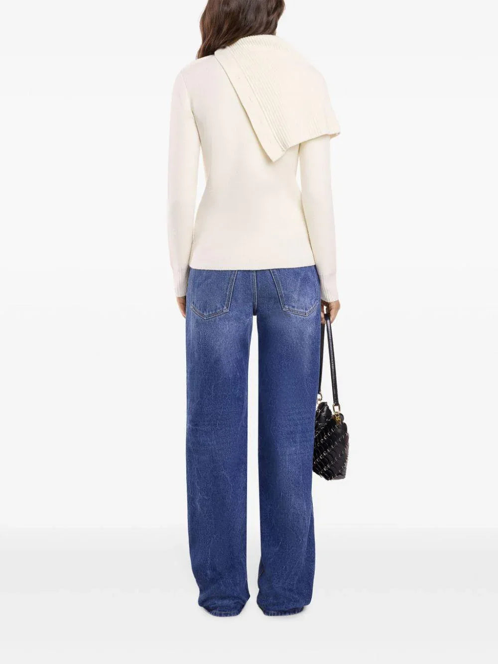 Maglia bianca collo largo e bottoni lqnq - Preludio Moda