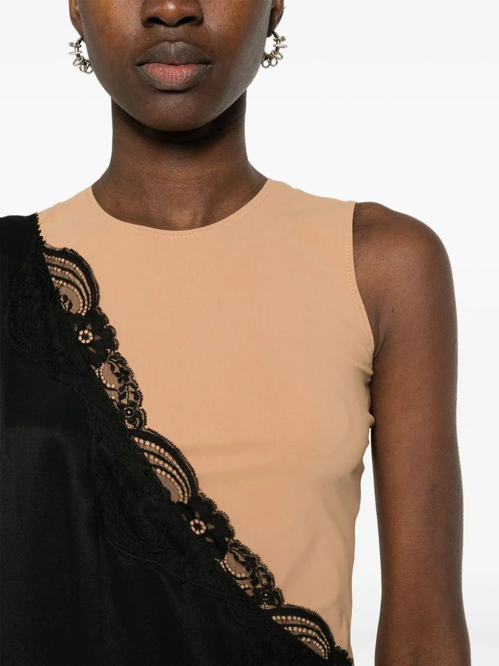 Abito nero/beige dettagli in pizzo - Preludio Moda