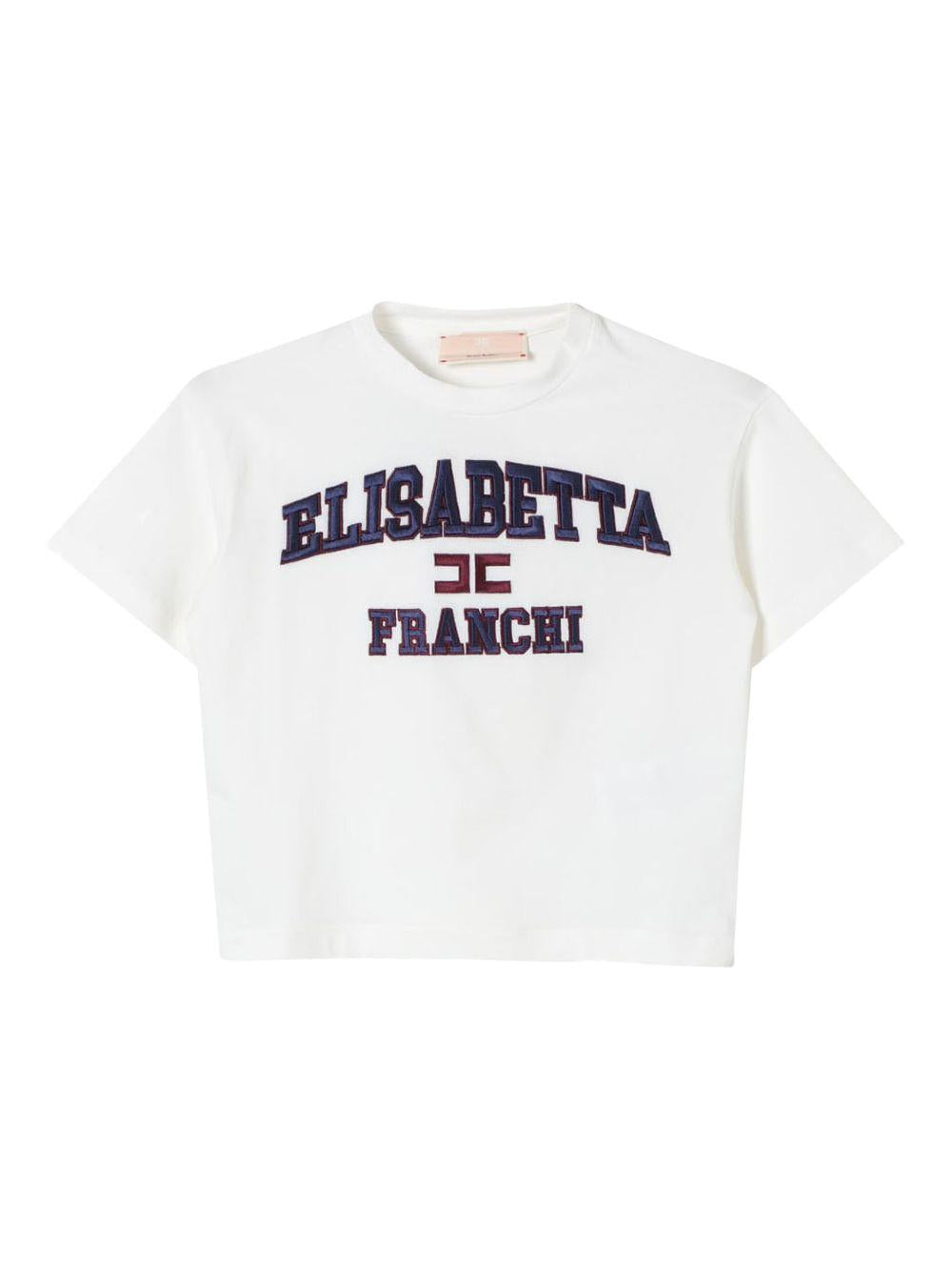 T-shirt bianca logo college ricamo