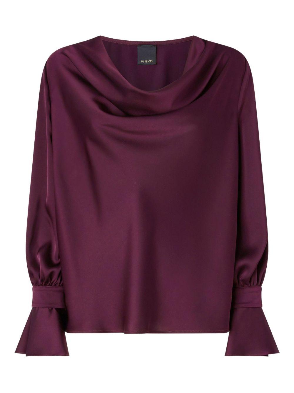 Blusa bordeaux con scollo drappeggiato e maniche lunghe 105961A2YM R57 PINKO