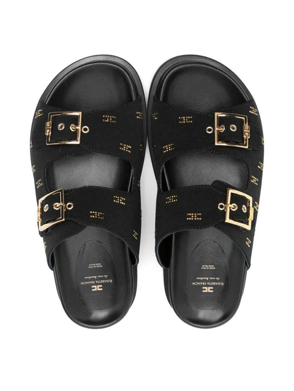 Sandalo nero mini logo all-over con strass - Preludio Moda