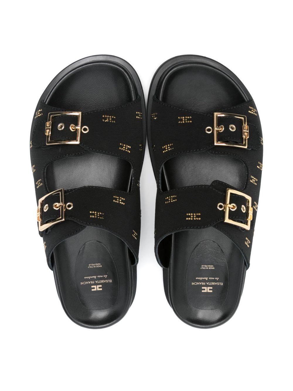 Sandalo nero mini logo all-over con strass F4A2E03101744 999 ELISABETTA FRANCHI KIDS