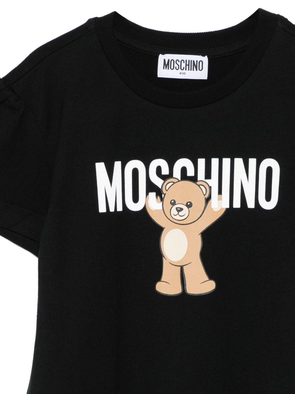 Abito Nero Corto con Stampa Orsetto HDV0H9LAA10 60100 MOSCHINO KIDS