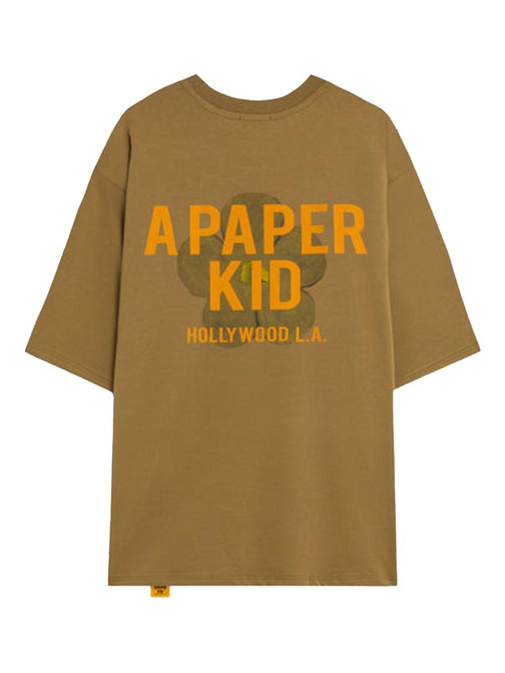 T-shirt verde cachi stampa logo flower F4PKUATH069 225 A PAPER KID
