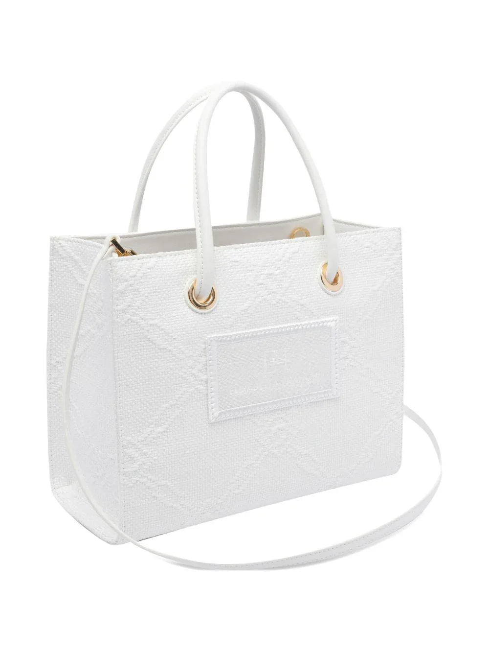 Tote piccola in rafia jacquard avorio - Preludio Moda