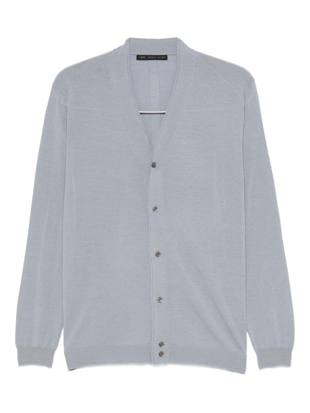 Cardigan celeste in maglia fine con scollo a V - Preludio Moda